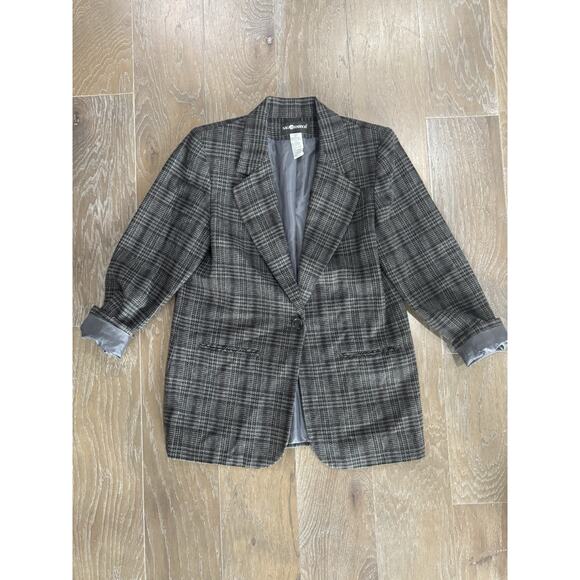 Vintage Sag Harbor Blazer Jacket Wool Plaid Oversized 80s Women 8 Preppy - Picture 1 of 4